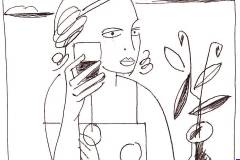 White dress blonde red wine